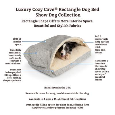 Show full view: Snoozer Pet Products Premium Microsuede Cozy Cave Rectangle Dog Bed, Merlin Pewter, Medium slide 3 of 4