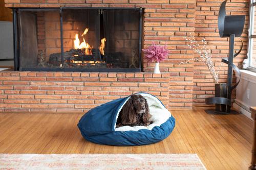 Show full view: Snoozer Pet Products Microsuede Round Cozy Cave Dog Bed, Sapphire, Small slide 2 of 5
