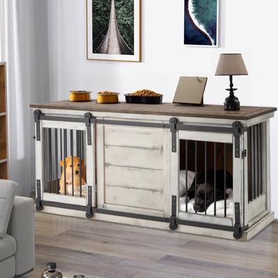 Show full view: PXZEE Wooden TV Cabinet Furniture Style Dog Crate, White slide 5 of 7