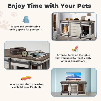 Show full view: PXZEE Wooden TV Cabinet Furniture Style Dog Crate, White slide 6 of 7