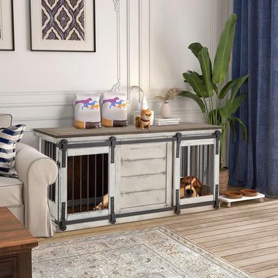 Show full view: PXZEE Wooden TV Cabinet Furniture Style Dog Crate, White slide 4 of 7