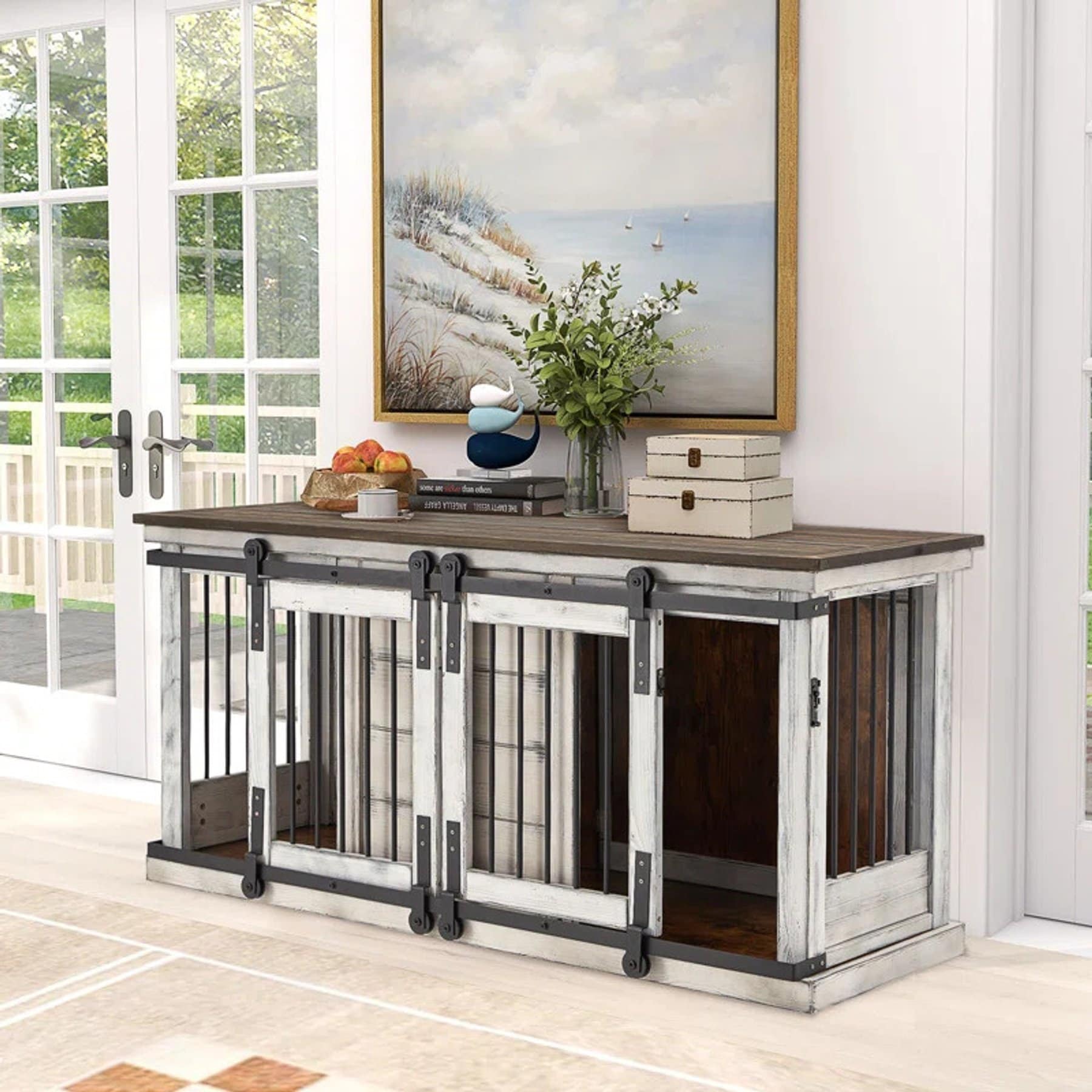 PXZEE Wooden TV Cabinet Furniture Style Dog Crate, White