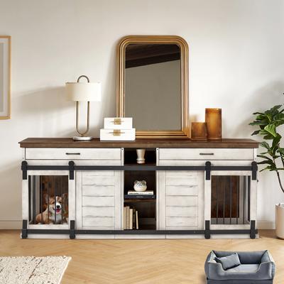 Show full view: PXZEE Wooden 84-in Furniture Style Dog Crate, White slide 9 of 9