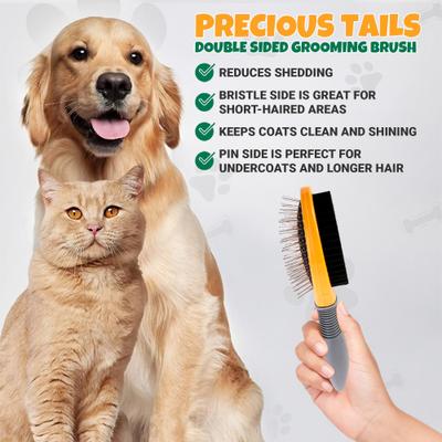 Show full view: Precious Tails Double Sided Soft Bristles Dog & Cat Slicker Brush, Gray White slide 8 of 10