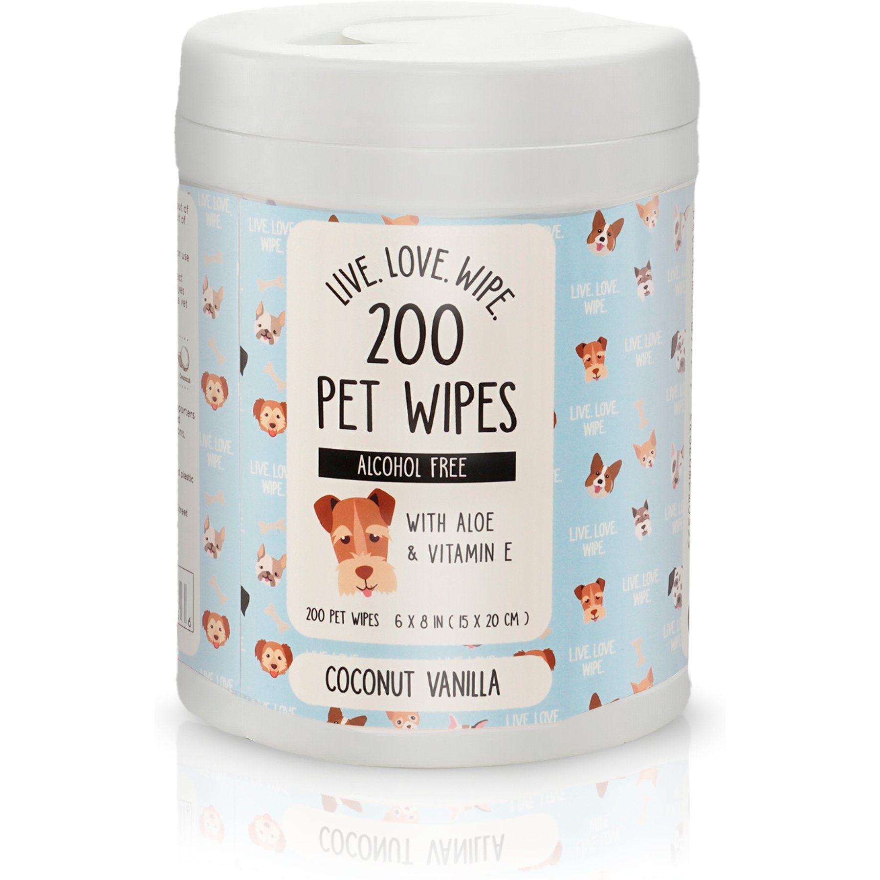 Precious Tails Live. Love. Wash. Dog Grooming Wipes, Coconut Vanilla Scented, 200 count