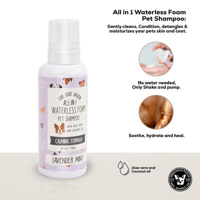 Show full view: Precious Tails Live. Love. Groom. All-In-1 Waterless Foam Dog & Cat Dry Shampoo, Lavender Mint Scented, 500-mL bottle slide 5 of 6