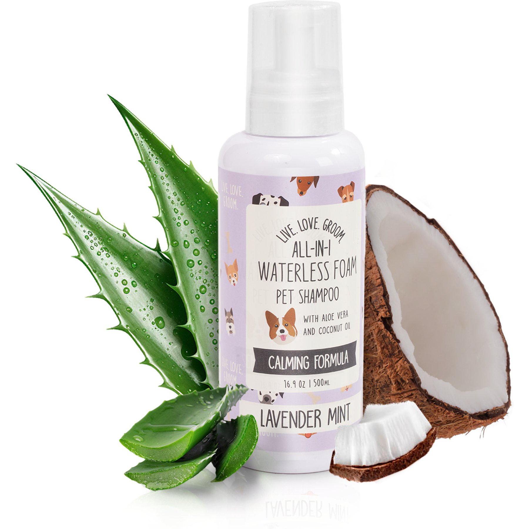Precious Tails Live. Love. Groom. All-In-1 Waterless Foam Dog & Cat Dry Shampoo, Lavender Mint Scented, 500-mL bottle