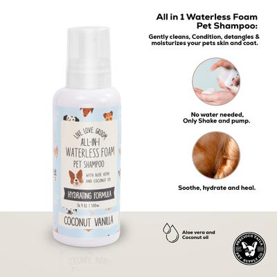 Show full view: Precious Tails Live. Love. Groom. All-In-1 Waterless Foam Dog & Cat Dry Shampoo, Coconut Vanilla Scented, 500-mL bottle slide 5 of 6