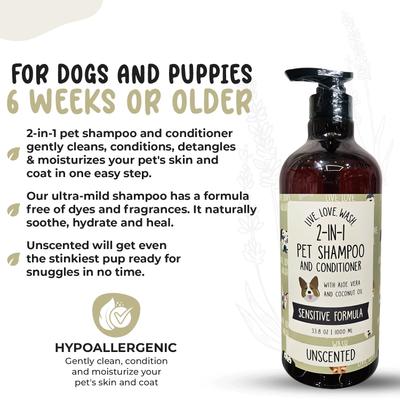 Show full view: Precious Tails Live. Love. Wash. 2-in-1 Dog & Cat Shampoo & Conditioner, Unscented, 1000-mL bottle slide 4 of 7