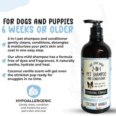 Show full view: Precious Tails Live. Love. Wash. 2-in-1 Dog & Cat Shampoo & Conditioner, Coconut Vanilla Scented, 1000-mL bottle slide 3 of 6