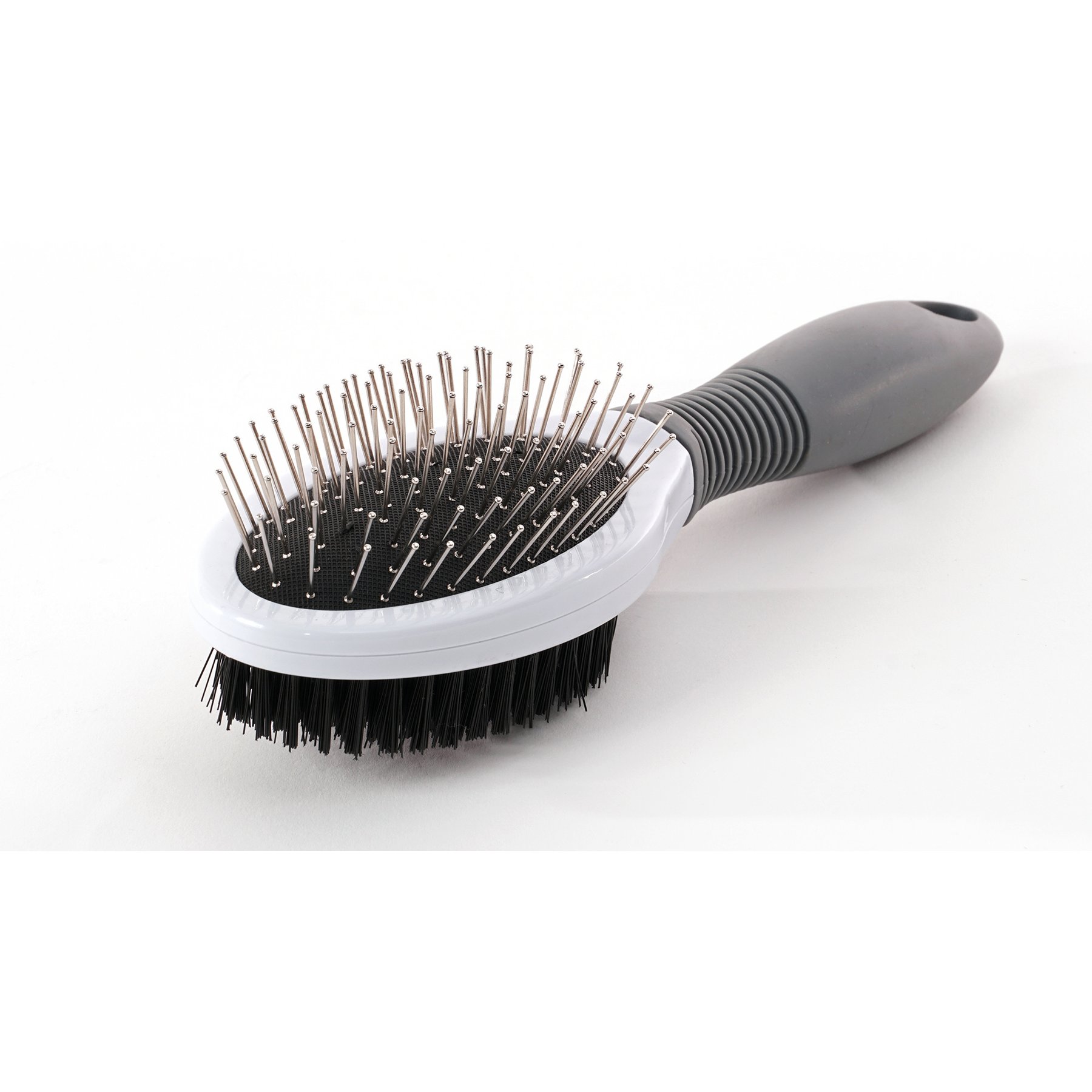 Precious Tails Double Sided Soft Bristles Dog & Cat Slicker Brush, Gray White