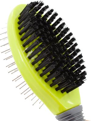 Show full view: Precious Tails Double Sided Soft Bristles Dog & Cat Slicker Brush, Gray Lime slide 4 of 10