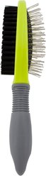 Precious Tails Double Sided Soft Bristles Dog & Cat Slicker Brush, Gray Lime