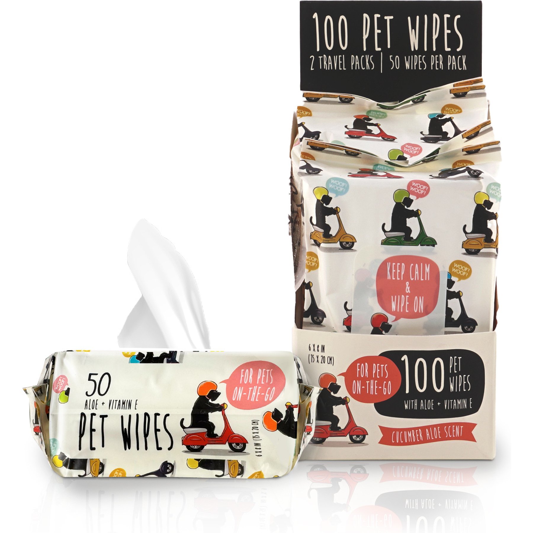 Precious Tails On-the-Go Dog Grooming Wipes, Cucumber Aloe Scented, 50 count, 2 pack