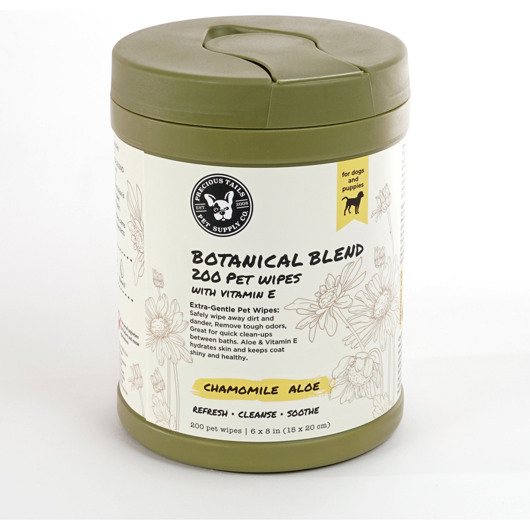 Precious Tails Botanical Blend Dog Grooming Wipes, Chamomile Aloe Scented, 200 count