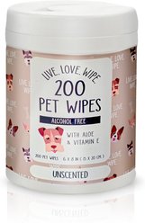 Precious Tails Live. Love. Wash. Dog Grooming Wipes, Unscented, 200 count