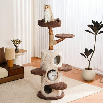 Show full view: KZLAA 54.7-in Solid Wood Cat Tree & Condo, Brown slide 3 of 10
