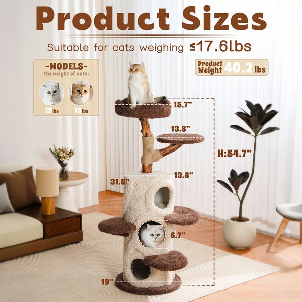 KZLAA 54.7-in Solid Wood Cat Tree & Condo, Brown - Chewy.com
