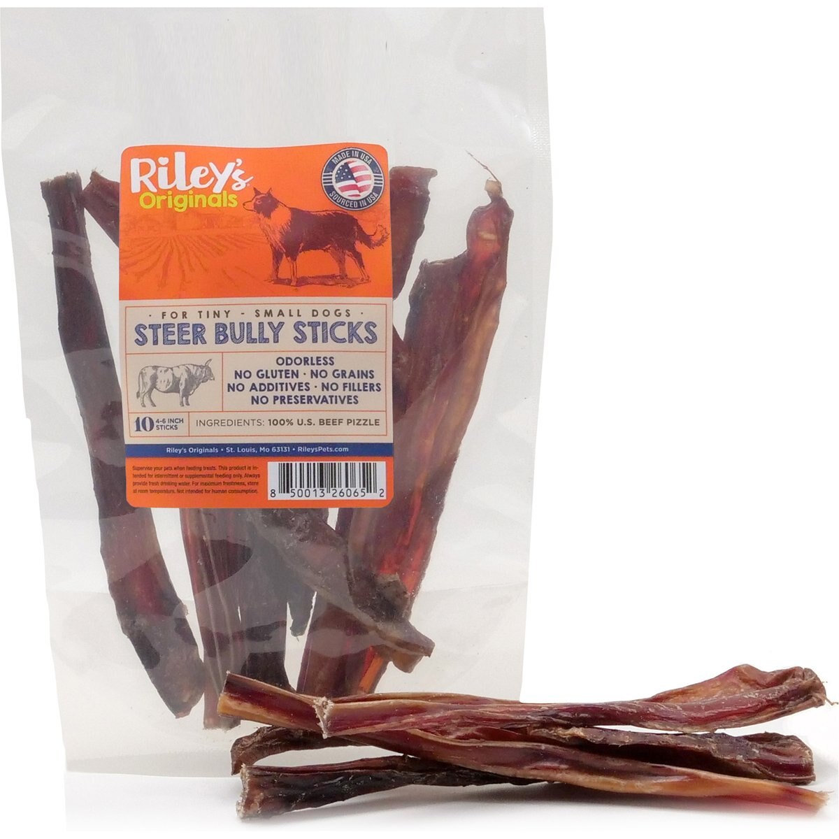 Riley's Steer 4 to 6-in Bully Sticks Dog Chews, 10 count