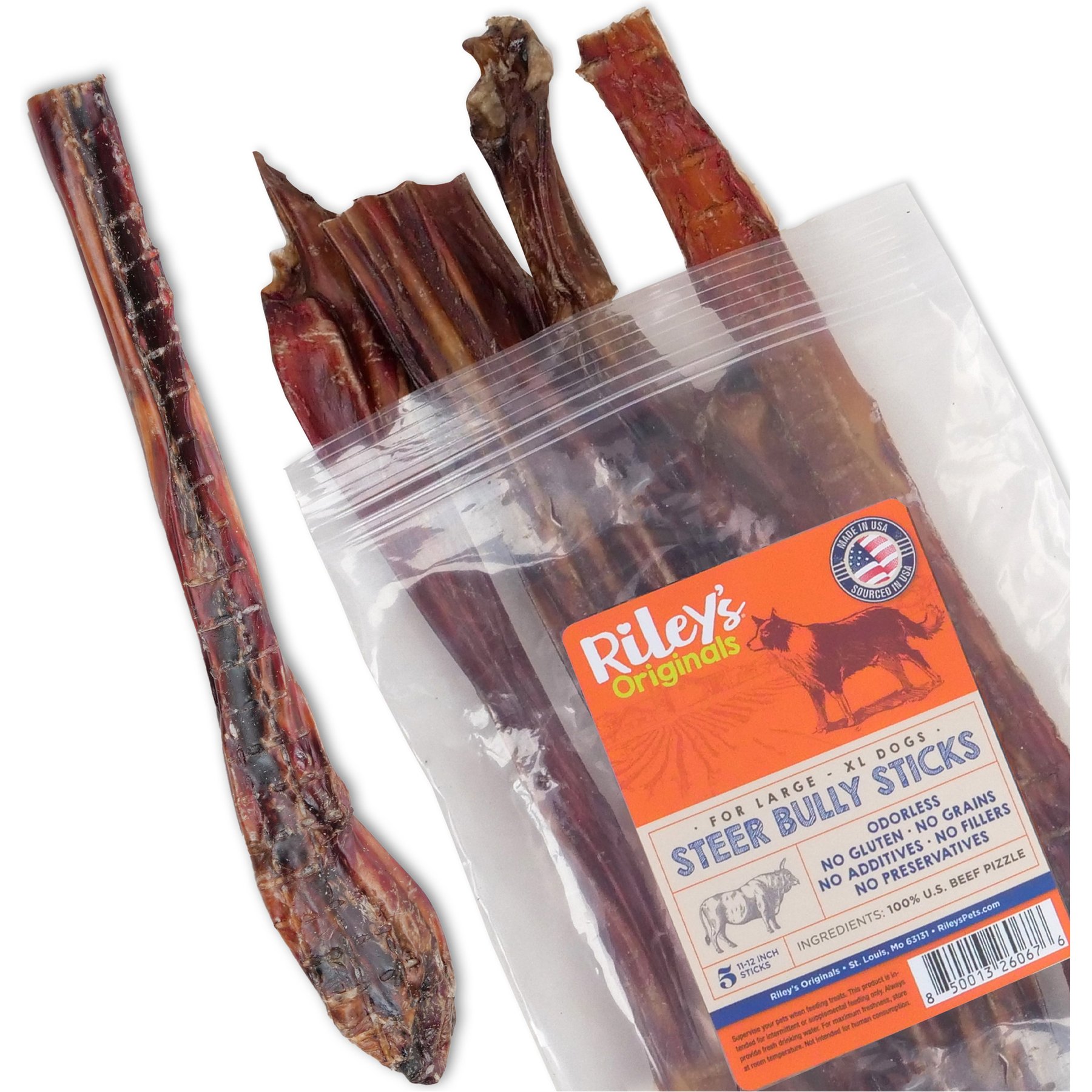 Riley's Steer 12-in Bully Sticks Dog Chews, 5 count