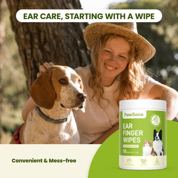 PawSono Dog & Cat Finger Ear Wipes, 50 count