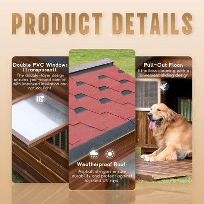 Show full view: KZLAA Solid Pine Wood Dog House, Red Wood, XX-Large slide 3 of 11