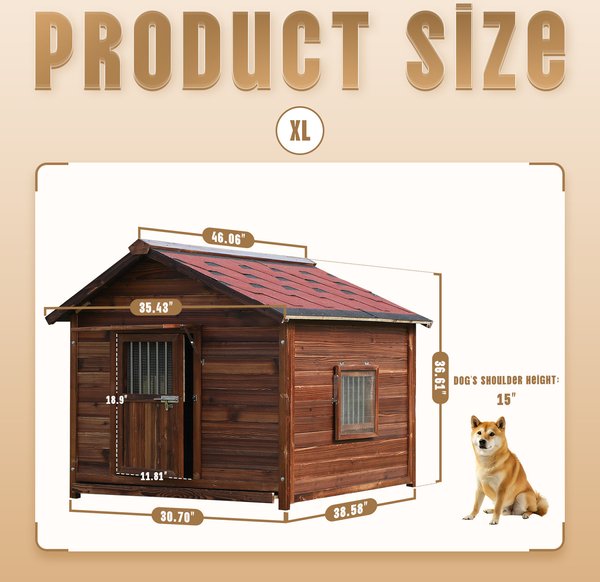 KZLAA Solid Pine Wood Dog House, Red Wood