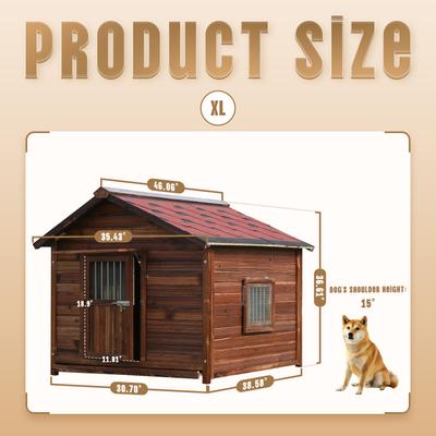 Show full view: KZLAA Solid Pine Wood Dog House, Red Wood, X-Large slide 2 of 11