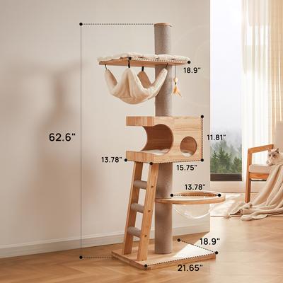 Show full view: KZLAA 62-in Solid Wood Cat Tree with Toys, Sandal Wood slide 7 of 8