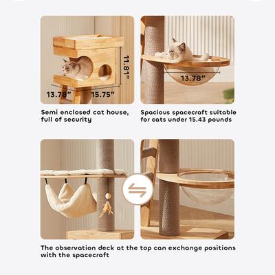 Show full view: KZLAA 62-in Solid Wood Cat Tree with Toys, Sandal Wood slide 4 of 8