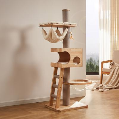 Show full view: KZLAA 62-in Solid Wood Cat Tree with Toys, Sandal Wood slide 2 of 8