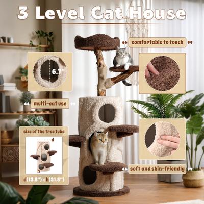Show full view: KZLAA 54.7-in Solid Wood Cat Tree & Condo, Brown slide 6 of 10