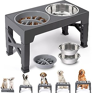 Heeyoo Elevated Dog Bowl Set, 3 bowls, 5-cup, Grey
