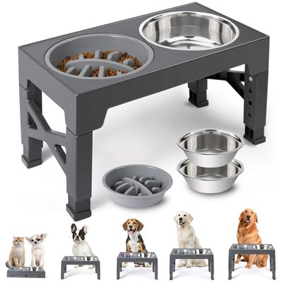 Show full view: Heeyoo Elevated Dog Bowl Set, 3 bowls, 5-cup, Grey slide 1 of 9