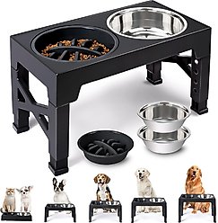 Heeyoo Elevated Dog Bowl Set, 3 bowls, 5-cup, Black