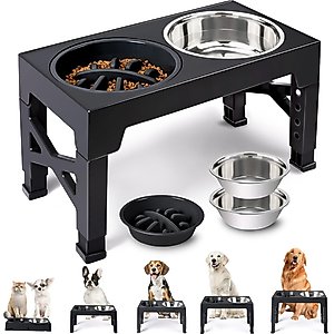 Heeyoo Elevated Dog Bowl Set, 3 bowls, 5-cup, Black