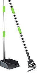 Niubya Dog Stainless Steel Rake Pooper Scooper Set, Silver & Green