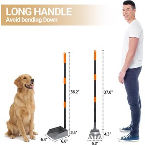 Niubya Dog Stainless Steel Rake Pooper Scooper Set, Black & Orange