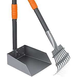 Niubya Dog Stainless Steel Rake Pooper Scooper Set, Black & Orange