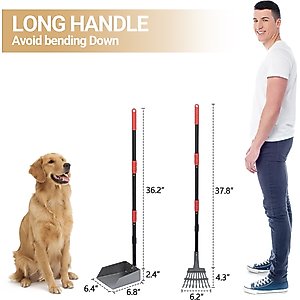 Niubya Dog Stainless Steel Rake Pooper Scooper Set, Black & Red