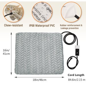 Heeyoo Dog & Cat Heating Pad with Removable Cover, Grey, Small