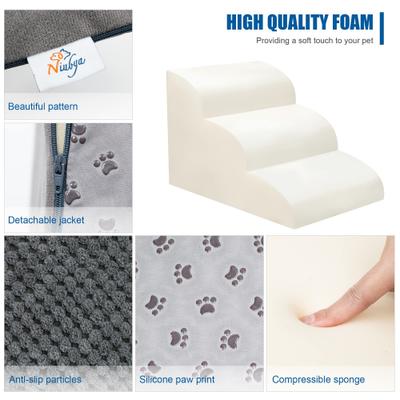 Show full view: Niubya High Density Foam Dog Stairs, Grey, 3 steps slide 3 of 8