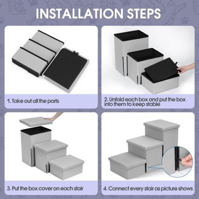 Show full view: Heeyoo Foldable Dog Stairs with Storage, Light Grey, 3 steps slide 7 of 8