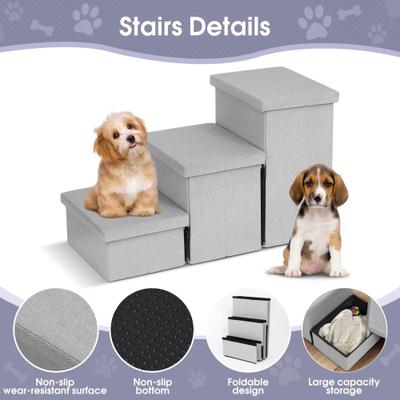 Show full view: Heeyoo Foldable Dog Stairs with Storage, Light Grey, 3 steps slide 5 of 8
