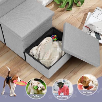 Show full view: Heeyoo Foldable Dog Stairs with Storage, Light Grey, 3 steps slide 3 of 8