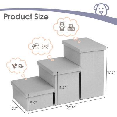 Show full view: Heeyoo Foldable Dog Stairs with Storage, Light Grey, 3 steps slide 2 of 8