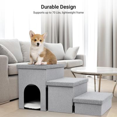 Show full view: Heeyoo 3-in-1 Foldable Dog Stairs, Light Grey, 3 steps slide 3 of 7