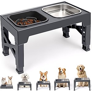 Heeyoo Elevated Dog Bowl Set, 2 bowls, 5-cup, Grey