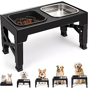Heeyoo Elevated Dog Bowl Set, 2 bowls, 5-cup, Black