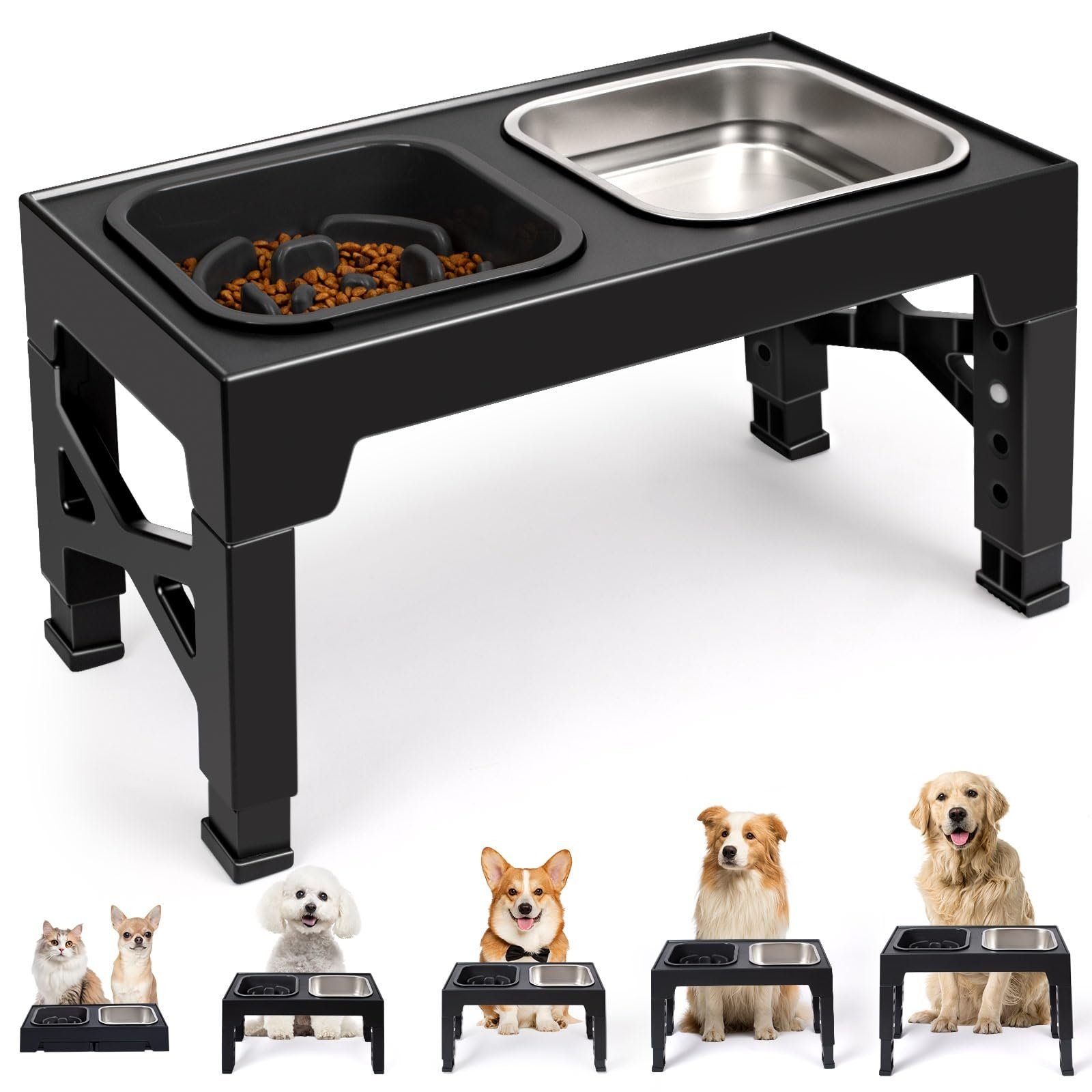 Heeyoo Elevated Dog Bowl Set, 2 Bowls, 5-cup